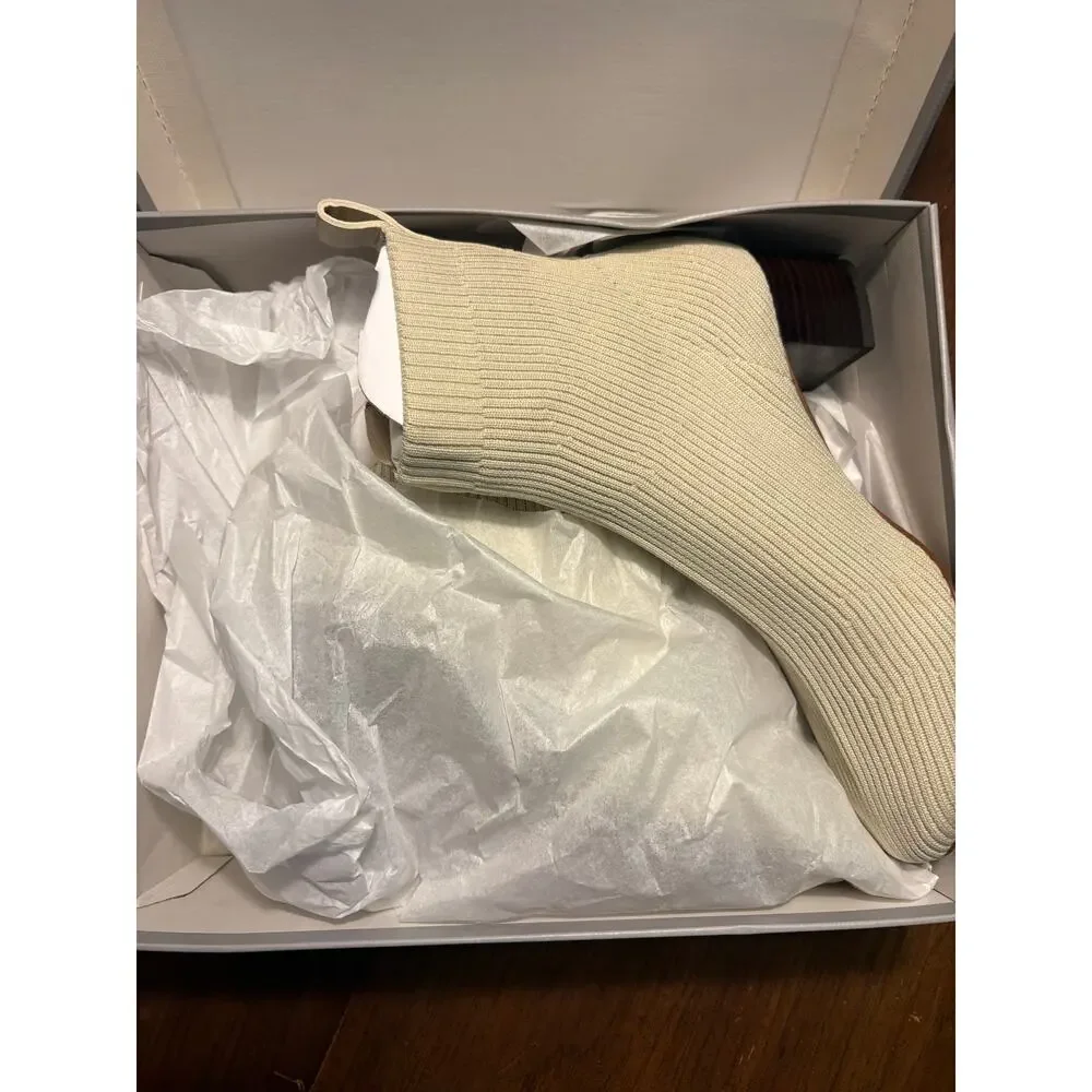Everlane Glove Rib Knit Ankle Sock Boot 6.5 NWT Bone Block Heel White Academia